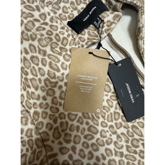 VERO MODA COAT WOMENS MEDIUM ANIMAL PRINT FLEECE LONG CARDIGAN COAT LEOPARD NWT - Picture 3 of 13